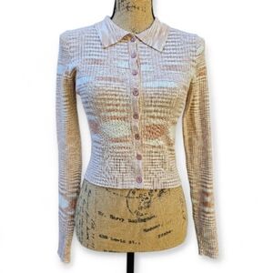 Emory Park Textured Button-Down Shirt in Cream and Tan, Size M